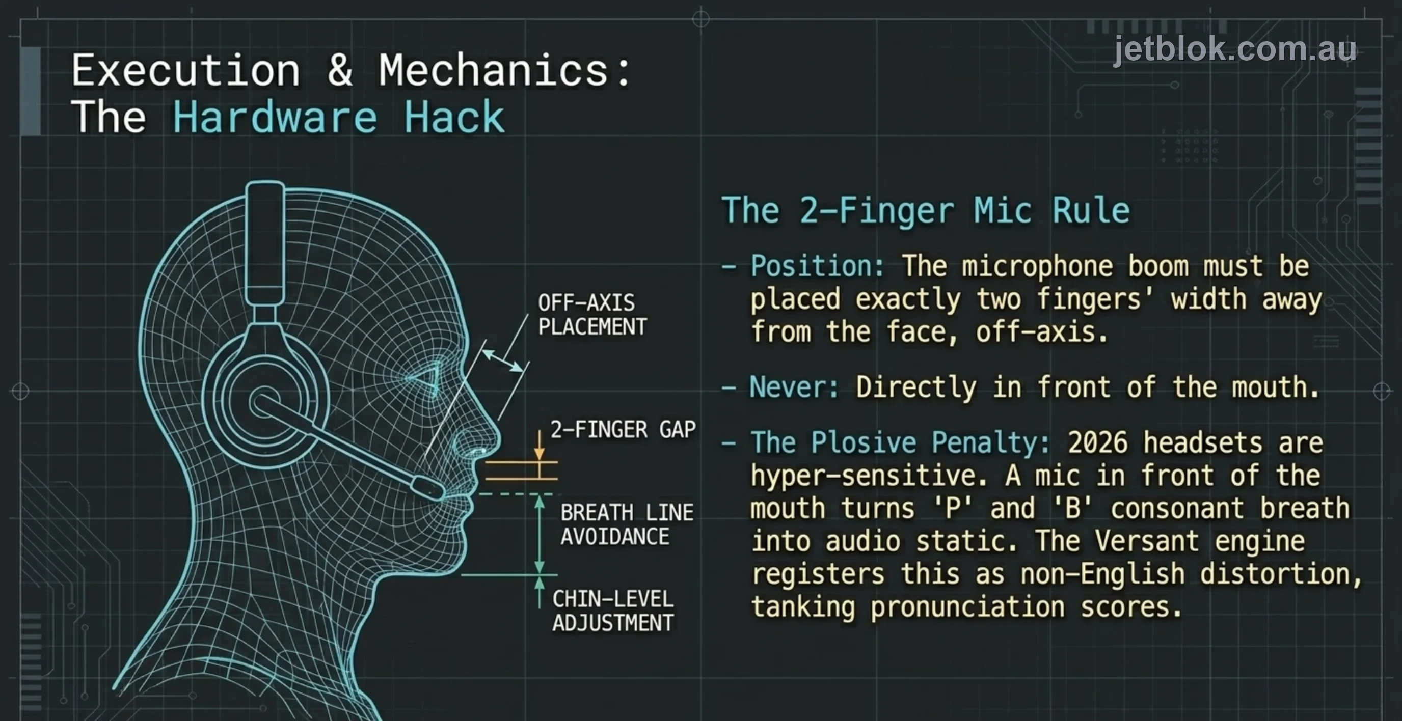 The 2-finger microphone rule — off-axis placement diagram