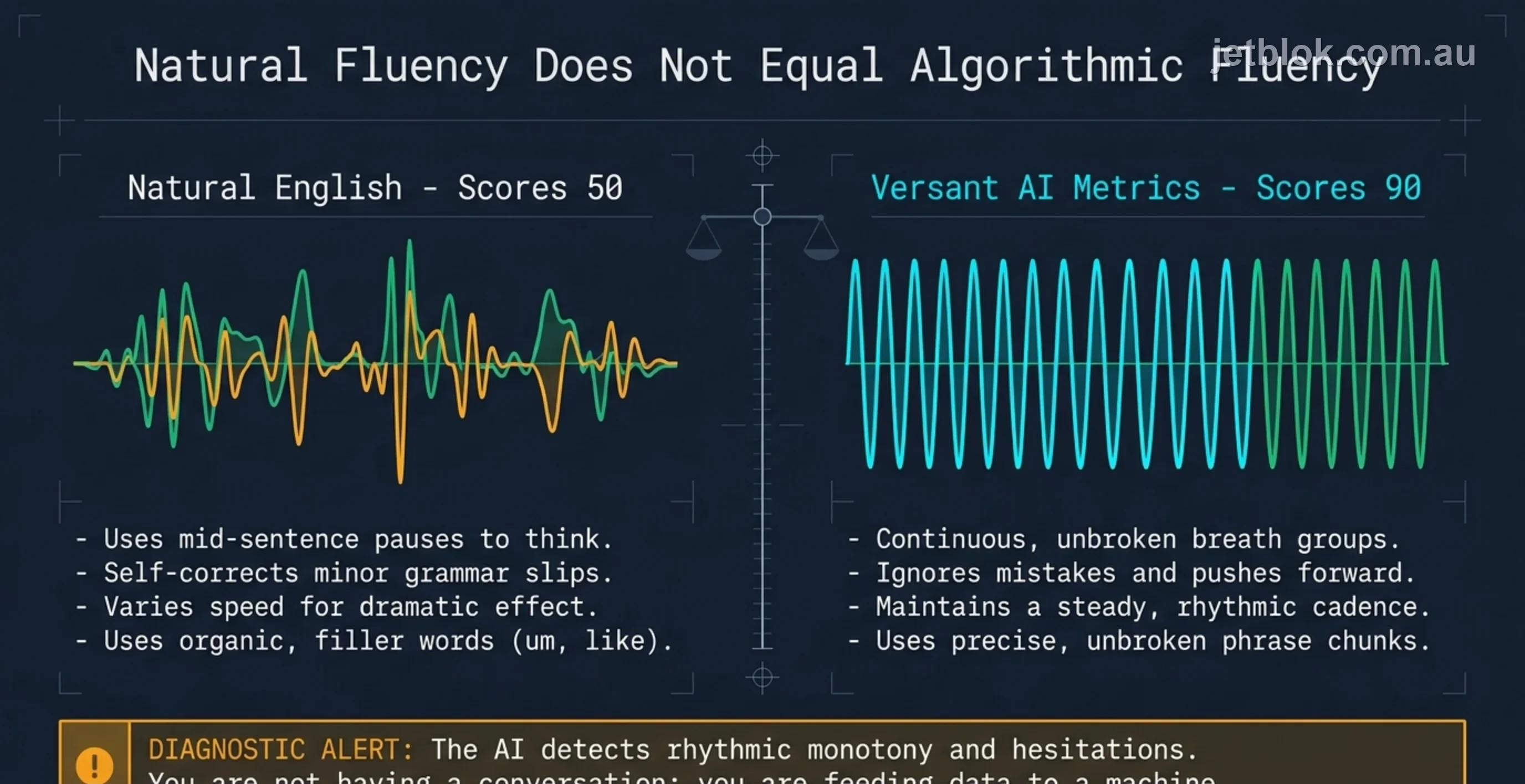 Natural fluency vs algorithmic fluency — what the AI actually measures